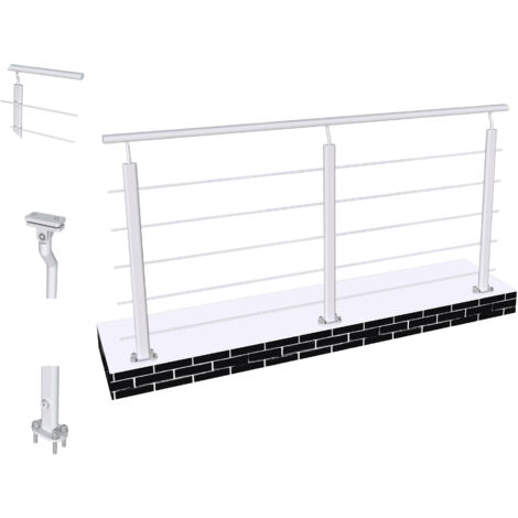 Océan Garde-corps Aluminium argenté 200cm - Rampe d'escalier 200cm - Fixation à plat (5 traverses +1 main courante) - Pour tous espaces