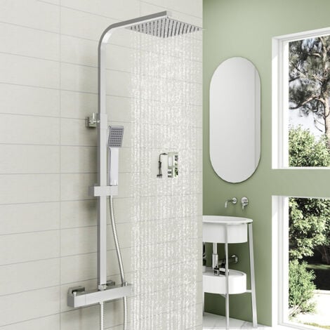 OCEAN ITALY Colonne Doccia Termostatiche, Sistema Doccia con Miscelatore Termostatico Colonna Doccia con Soffione 20x20cm e Doccetta 225x65mm Cromato
