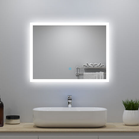 Ocean LED miroir mural de salle de bain/miroir tactile 80x60 cm 3 couleurs dimmable avec fonction anti-buée et mémoire