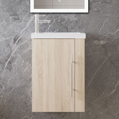 Ocean Meuble de salle de bain chêne, 40 x 23 x 60 cm, meuble sous vasque, avec lavabo, porte simple, suspendu