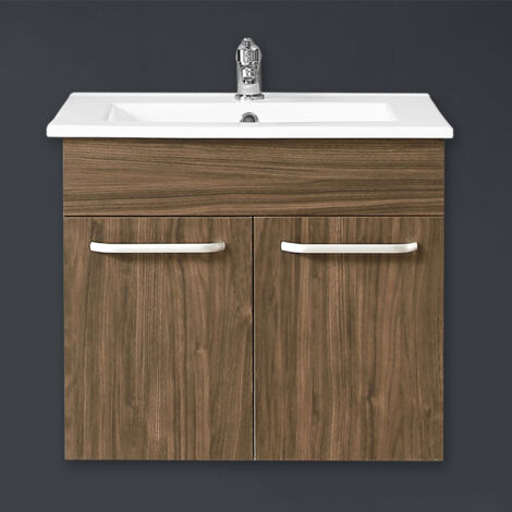 Ocean Meuble de salle de bain et Armoire de rangement Meuble lavabo et Meuble sous vasque avec lavabo intégré 2 portes battantes chêne L.58cmxP.38cmxH.50cm