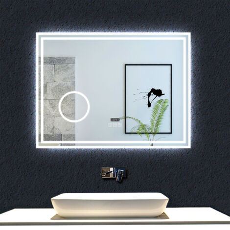 Ocean Miroir de Salle de Bain LED, avec Bluetooth + Affichage numérique Horloge + 3X Loupe + 3 Couleurs Lumière + Anti-buée, Dimmable et Fonction Mémoire