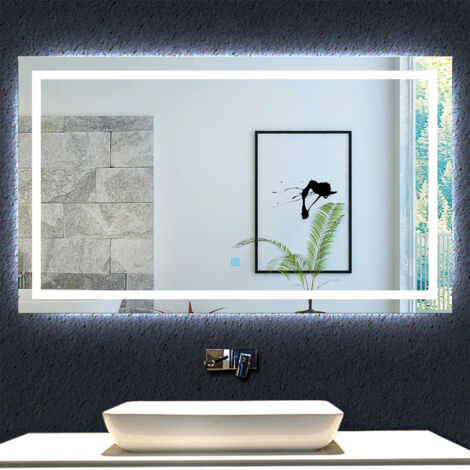 Ocean Miroir de salle de bain rectangulaire LED, Anti-buée + Dimmable + Mémoire + Lumière blanche froide