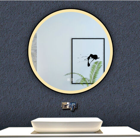 Ocean Miroir de salle de bain rond noir à LED 60cm avec 3 couleurs dimmable anti-buée et fonction mémoire
