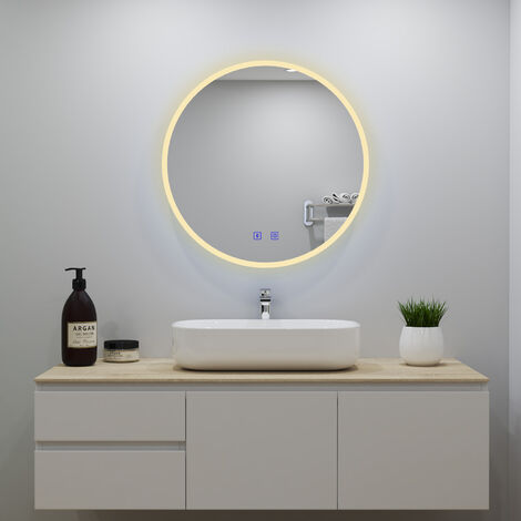 Ocean Miroir salle de bain rond + LED Tricolore lumineux + anti-buée + simple bluetooth 80x80cm