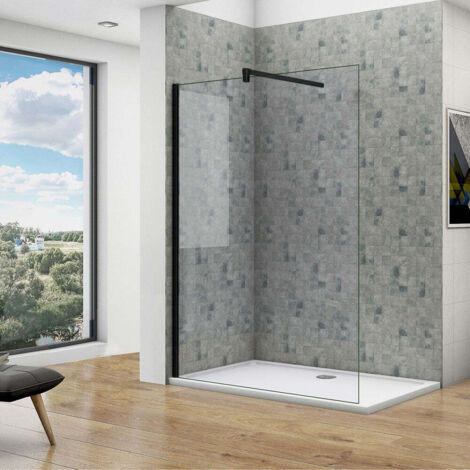 Océan Paroi De Douche 160x200cm En Noire Mat Paroi À L'italienne En 8mm Verre Anticalcaire Livré Avec Une Barre De Fixation 140cm En Noire Mat