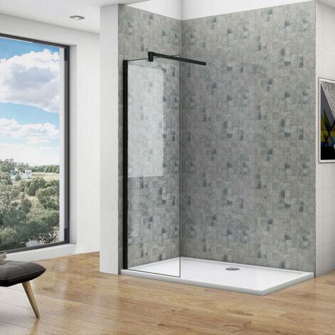 Océan Paroi De Douche 50x200cm En Noire Mat Paroi À L'italienne En 8mm Verre Anticalcaire Livré Avec Une Barre De Fixation 140cm En Noire Mat