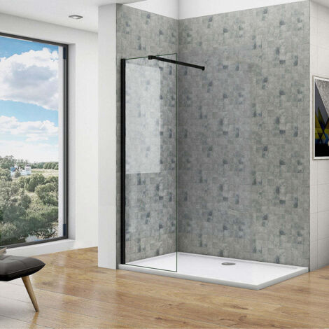 Océan Paroi De Douche Noire 50x200cm Profilé Noir Et 8mm Verre Anti-calcaire, Compris Une Barre De Fixation Extensible