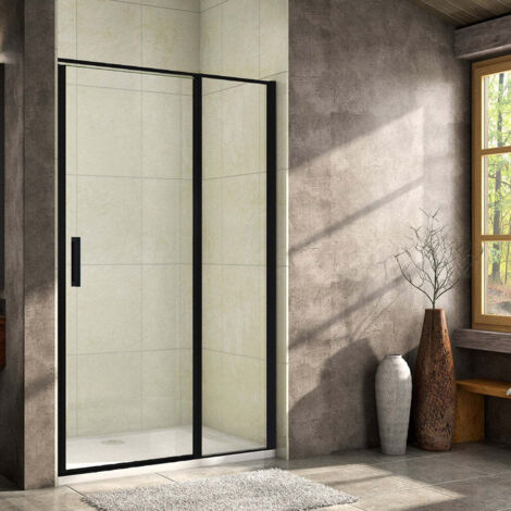 Océan Porte De Douche 120x185cm Profilé Noir Mat Verre Anticalcaire Porte De Douche Pivotante