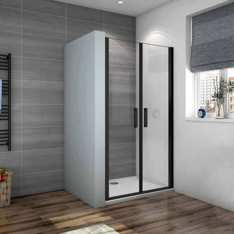 Océan Porte De Douche Battante Noire 80x200cm Profité Noir Et 8mm Anti-calcaire