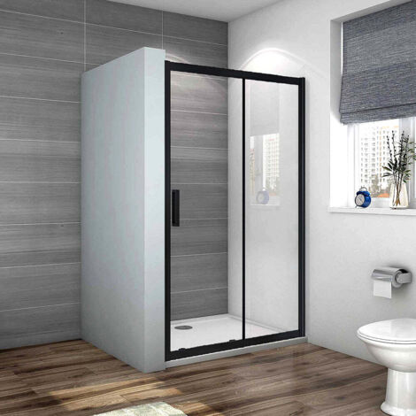 Océan Porte De Douche Coulissante 100x195cm Profilé Noir Mat En Verre Anticalcaire Avec Le Système Soft-close