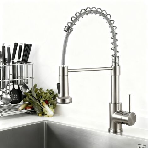 Océan Robinet de cuisine avec douchette amovible 360° rotatif ressort spiralé mitigeur évier finition brossé