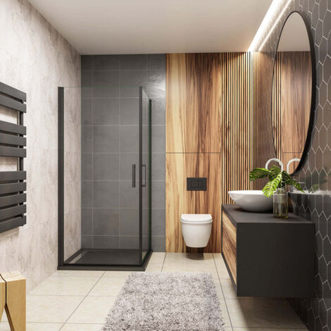 Ocean Sanitaire – Cabine de douche rectangle 100x80x200cm – Verre trempé 8mm anti-calcaire – Aluminium noir mat – Installation réversible