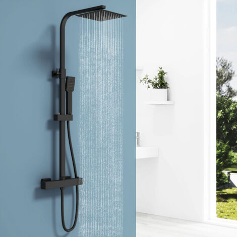 Ocean Sanitaire – Colonne de douche thermostatique 38°C – Système réglable en hauteur – Anti-brûlure – Acier inoxydable – Douche pluie 20 cm