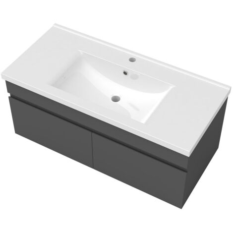 Ocean Sanitaire – Ensemble de meubles de salle de bain 100cm anthracite – Meuble sous vasque en MDF – Portes renforcées anti-déformation – Tiroir avec amortissement