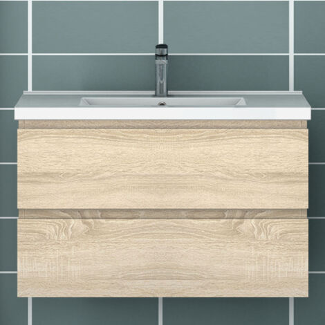 Ocean Sanitaire – Ensemble de meubles de salle de bain 79cm – Vasque à poser – 2 tiroirs – Meuble suspendu en MDF – Charnières anti-corrosion