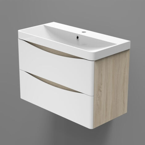 Ocean Sanitaire – Meuble sous vasque simple avec lavabo résine 80x39,5x50cm – MDF robuste – Système soft-closing – Facile à entretenir