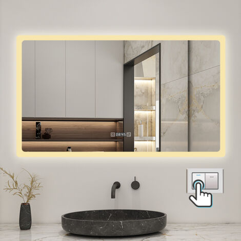 OCEAN Specchio Bagno Rettangolare Da LED 120×70cm, Antiappannamento, 3 Temperature Colore