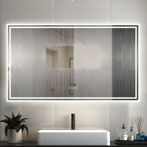 OCEAN Specchio Bagno Rettangolare Da LED 140×80cm, Antiappannamento, Bluetooth, 3 Temperature Colore