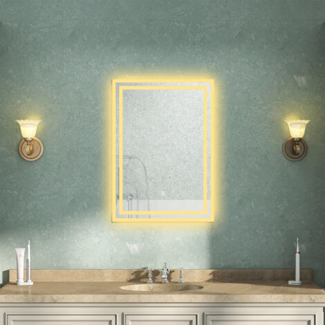 OCEAN Specchio da bagno 50x70cm con LED,3 colori,Dimmerabile, Antiappannamento,Memoria,IP44, Vetro HD