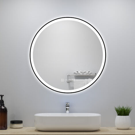OCEAN Specchio da bagno 60x60cm con LED,3 colori,orologio,Dimmerabile, Antiappannamento,Memoria,IP44, Vetro HD