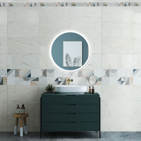 OCEAN Specchio da bagno 70 x 70 cm, blue tooth, 3 colori, antiappannamento, dimmerabile, interruttore touch, Funzione Memoria