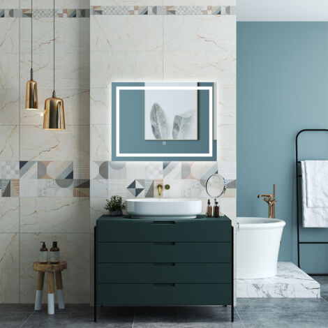 OCEAN Specchio da bagno  80 x 100 cm, dimmerabile, interruttore touch, Funzione Memoria, antiappannamento