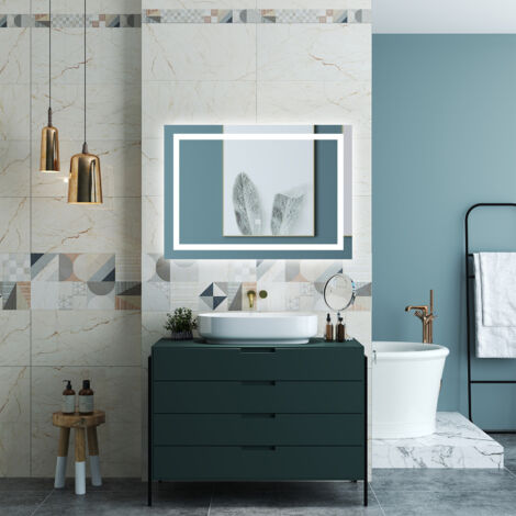 OCEAN Specchio da bagno  80 x 120 cm, dimmerabile, interruttore touch, Funzione Memoria, antiappannamento, 3 colori