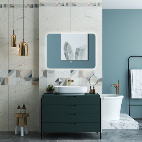 OCEAN Specchio da bagno 80 x 60 cm, dimmerabile, interruttore touch, Funzione Memoria