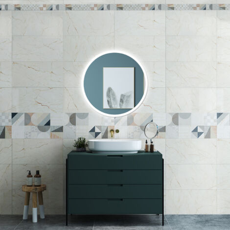 OCEAN Specchio da bagno 80 x 80 cm, blue tooth, 3 colori, antiappannamento, dimmerabile, interruttore touch, Funzione Memoria