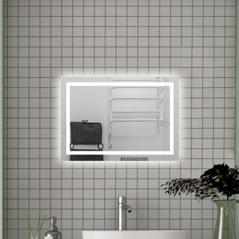 OCEAN Specchio da bagno 80x60cm con LED, Antiappannamento,IP44, Vetro HD