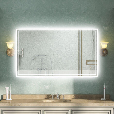 OCEAN Specchio da bagno 80x60cm con LED,3 colori,Dimmerabile, Antiappannamento,Memoria,IP44, Vetro HD