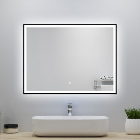 OCEAN Specchio da bagno 90x70cm con LED,3 colori,Dimmerabile, Antiappannamento,Memoria,IP44, Vetro HD