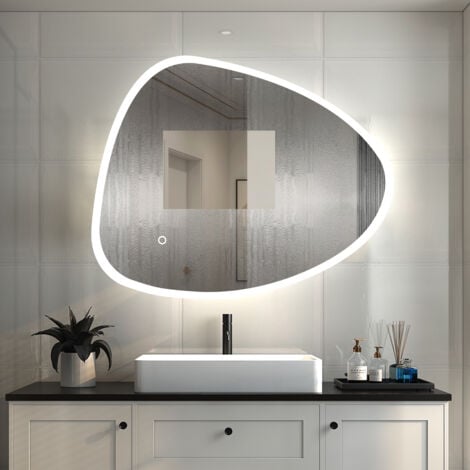 OCEAN Specchio da Bagno Antiappannamento con LED, Interruttore Tattile da Parete Dimmerabile 3 Colori,  Moderno Impermeabile IP44 (80x65 cm)
