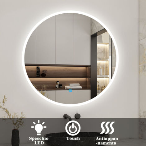 OCEAN Specchio da Bagno Antiappannamento con LED, Interruttore Tattile da Parete Dimmerabile,  Moderno Impermeabile IP44 (90x90 cm)