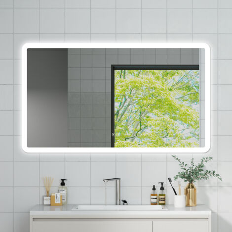 OCEAN Specchio da bagno con LED 100x60cm,Bluetooth,3 colori,Dimmerabile, Antiappannamento,Memoria,IP44, Vetro HD,Doppio interruttore,Orizzontale/Verticale