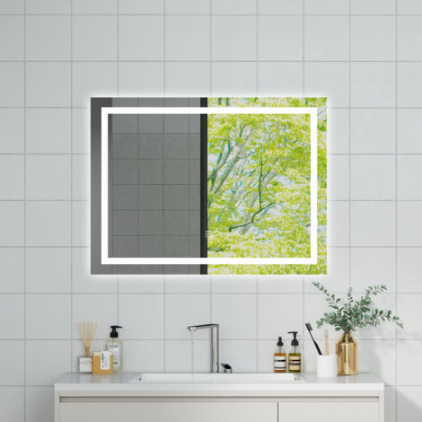 OCEAN Specchio da bagno con LED 100x60cm,Dimmerabile, Antiappannamento,Memoria,IP44, Vetro HD,Doppio interruttore,Orizzontale/Verticale