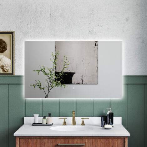 OCEAN Specchio da bagno con LED 100x60cm,Dimmerabile, Antiappannamento,Memoria,IP44, Vetro HD,Doppio interruttore,Orizzontale/Verticale