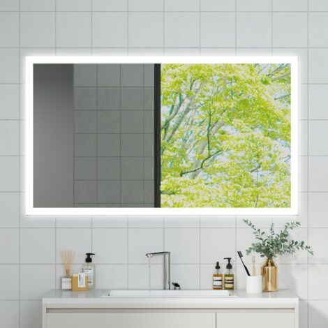 OCEAN Specchio da bagno con LED 120x70cm,3 colori,Dimmerabile, Antiappannamento,Memoria,IP44, Vetro HD,Doppio interruttore,Orizzontale/Verticale