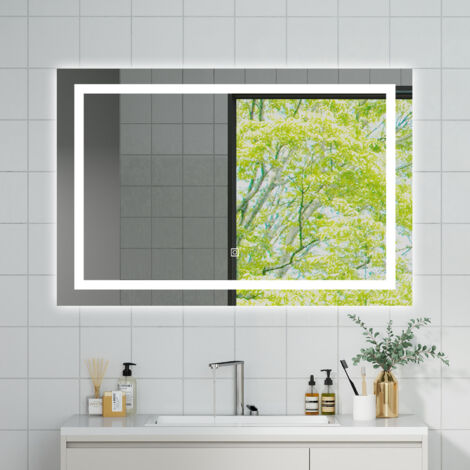 OCEAN Specchio da bagno con LED 120x80cm,3 colori,Dimmerabile, Antiappannamento,Memoria,IP44, Vetro HD,Doppio interruttore,Orizzontale/Verticale