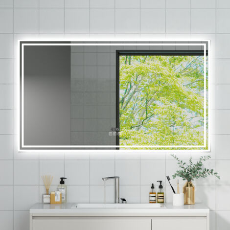 OCEAN Specchio da bagno con LED 160x80cm,Bluetooth,Orologio,3 colori,Dimmerabile, Antiappannamento,Memoria,IP44, Vetro HD,Doppio interruttore,Orizzontale/Verticale