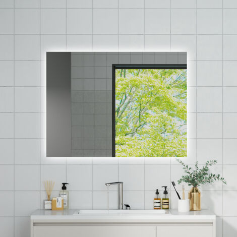 OCEAN Specchio da bagno con LED 80x60cm,Dimmerabile, Antiappannamento,Memoria,IP44, Vetro HD,Doppio interruttore,Orizzontale/Verticale