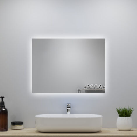OCEAN Specchio da bagno con LED 80x60cm,IP44, Interruttore a parete,HD Vetro