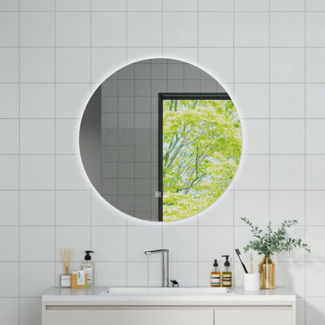 OCEAN Specchio da bagno con LED 80x80cm,3 colori,Dimmerabile, Antiappannamento,Memoria,IP44, Vetro HD,Doppio interruttore,Orizzontale/Verticale