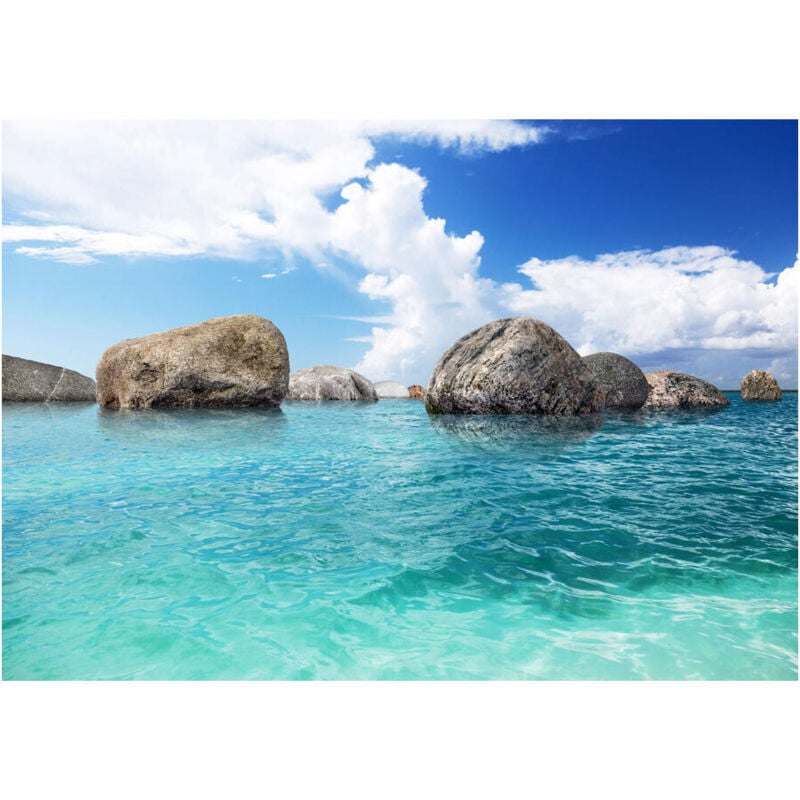 Ag Art - Photo murale intissée rocher et mer turquoise, 360x254 cm, 4 parts
