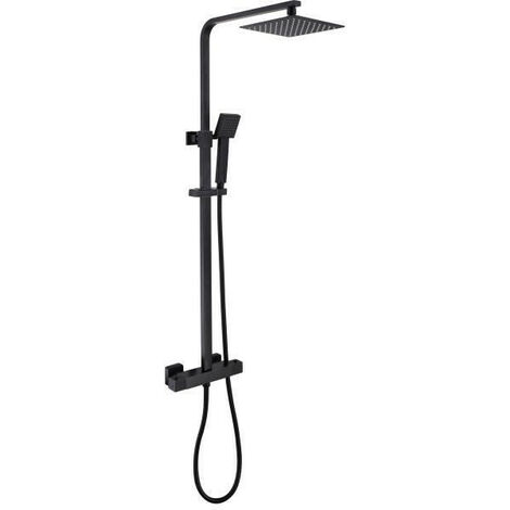 Colonne de douche sans robinetterie avec pommeau + douchette 3 jets +  flexible + barre réglable, chrome, Sarodis Duo Smart