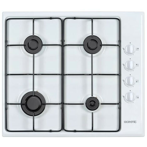 Oceanic – Plaque de cuisson gaz 4 foyers – Surface émaillée blanche facile à nettoyer – Allumage électrique – Puissance 3000W