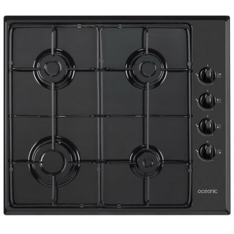 Oceanic – Plaque de cuisson gaz 4 foyers – Surface en émail noir – Allumage électrique – Puissance 3000W – Dimensions 58x51cm