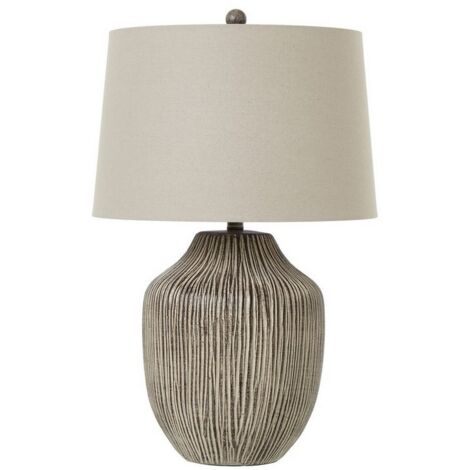 Ochre Carved Textured Table Lamp with Linen Shade - Resin - L43 x W43 x H71 cm - Brown