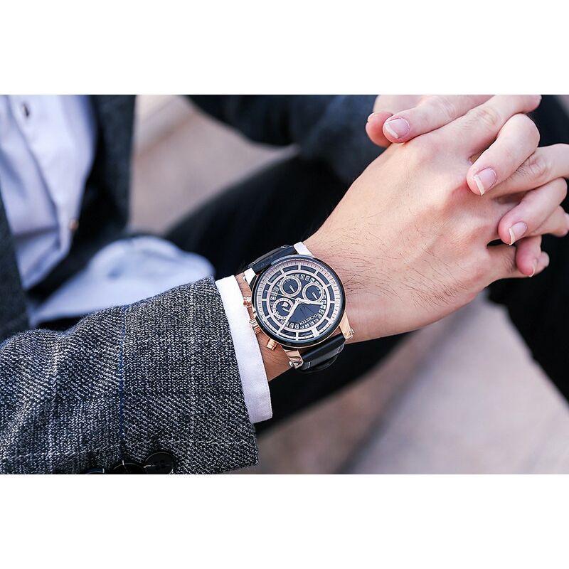 

reloj de negocios para hombre, correa de cuero, reloj de pulsera deportivo de cuarzo, calendario, relojes informales de moda para hombre - Ochstin